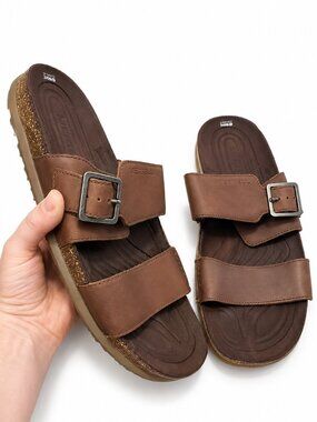 MERRELL Downtown Leather Slide Sandals Brown Size 9 Comfort Casual Minimalist